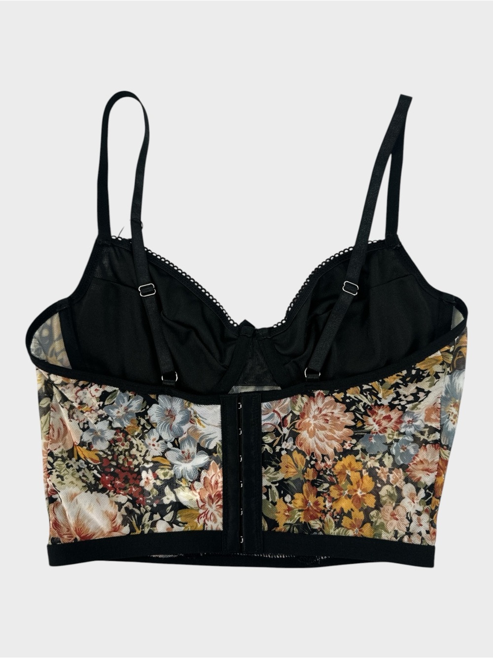 ROMWE Fairycore Floral Mesh Corset Bustier Crop Top Boned Underwire Whimsigoth M - Picture 3 of 9